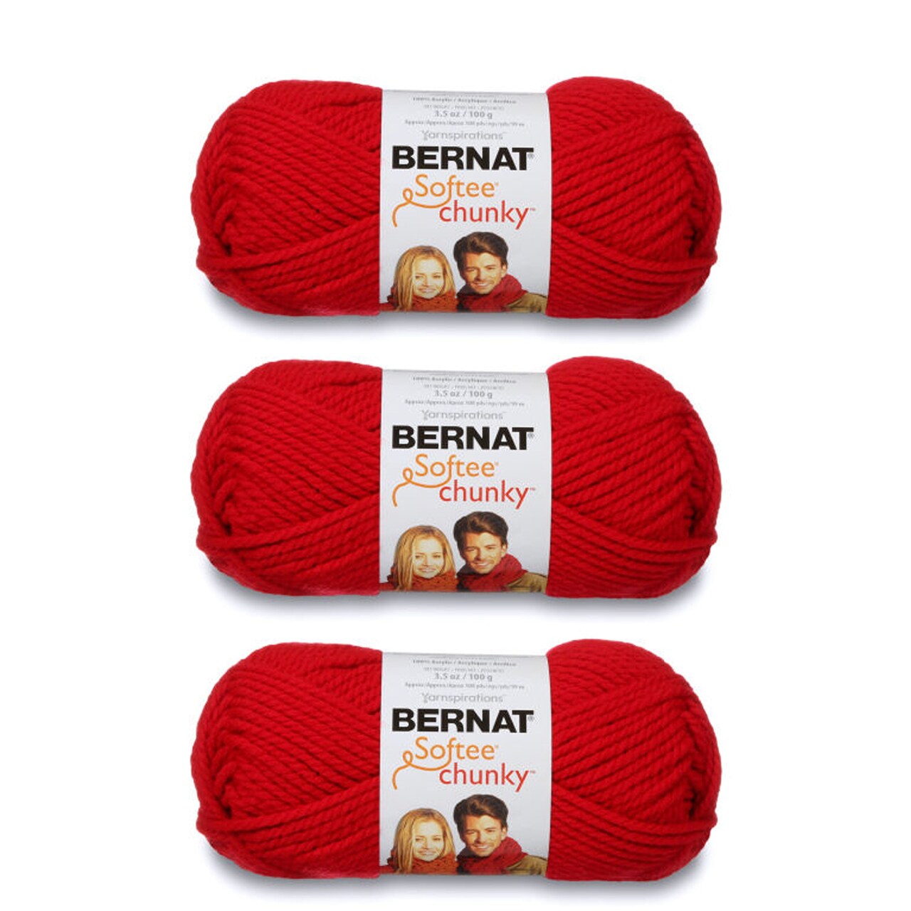 Bernat Softee Chunky Berry Red Yarn - 3 Pack of 100g/3.5oz - Acrylic - 6  Super Bulky - 108 Yards - Knitting/Crochet